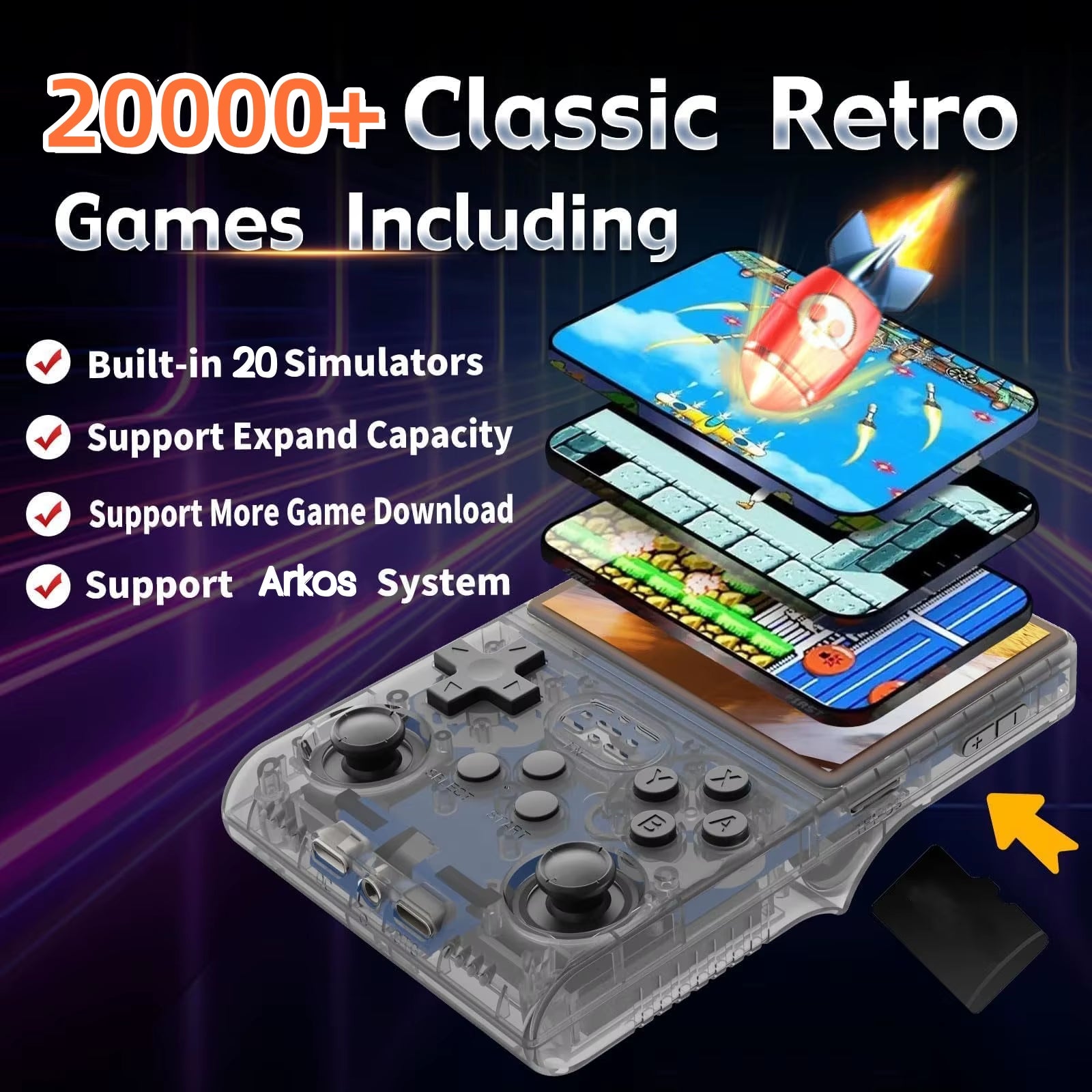 Ark R36S Retro Game Console Handheld Video Arkos 2.0 System 3.5 Inch Single Card Portable Pocket Video Player 64GB 128GB 20000 Games